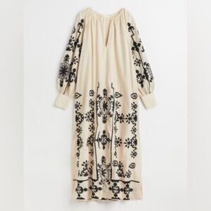 H&M Embroidered Cream and Black Maxi Kaftan Dress